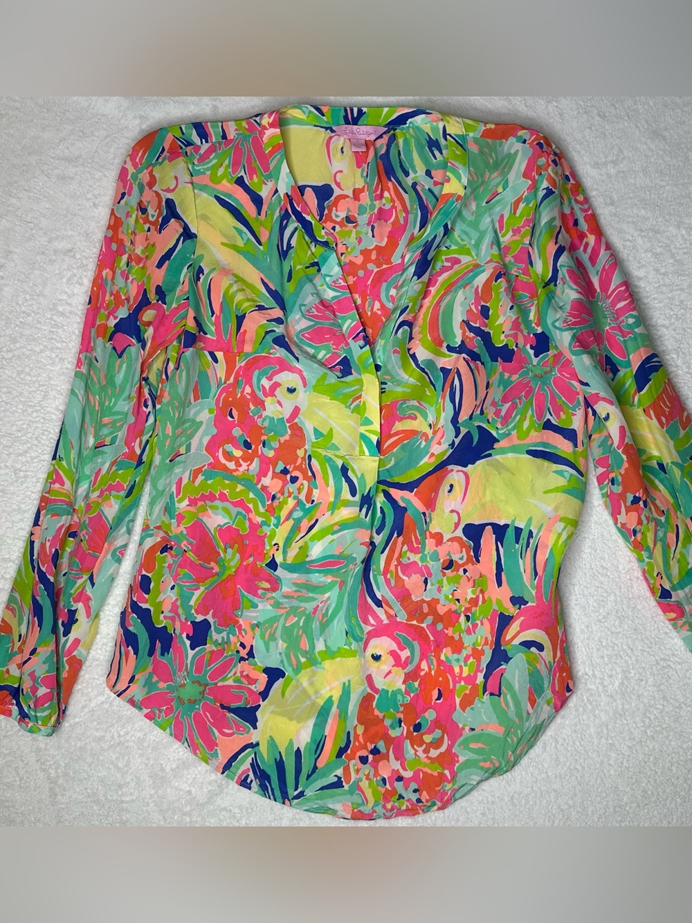 Lilly Pulitzer Women’s Small Multicolor Floral Blouse Long Sleeve V Neck